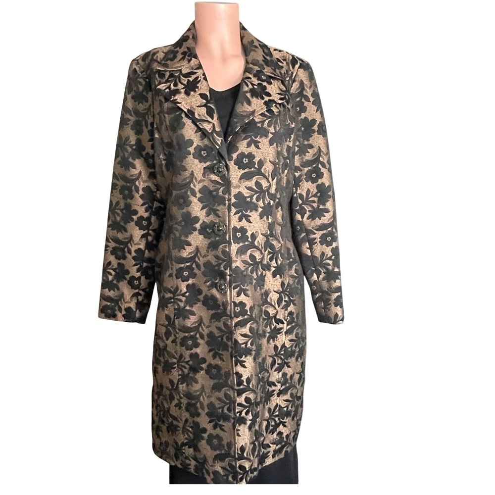 George Metallic Floral Brocade Long Coat Size 12 Bronze Black‎ Fall Statement